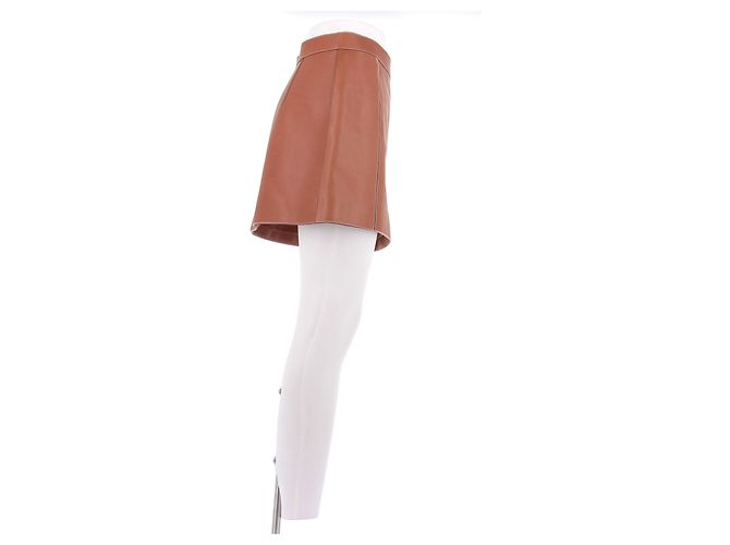 Falda de cuero marrón Hermès Castaño - vista 3