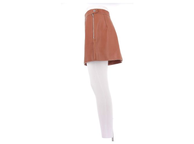 Falda de cuero marrón Hermès Castaño - vista 4