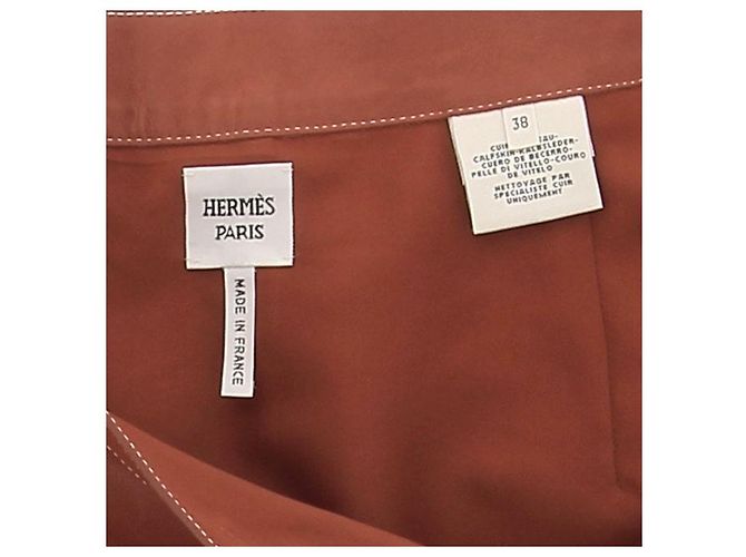 Falda de cuero marrón Hermès Castaño - vista 5