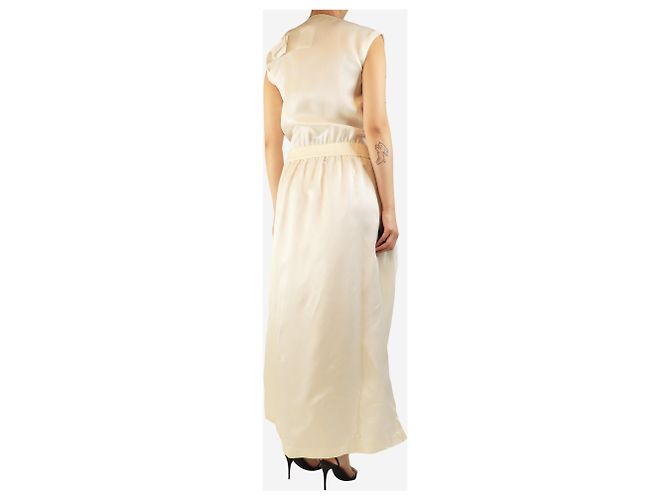 Brunello Cucinelli Abito maxi con scollo a V e dettagli monili - Crema - taglia S Crudo - vista 2
