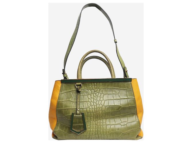 Fendi Borsa 2jours in pelle con stampa coccodrillo verde - vista 2