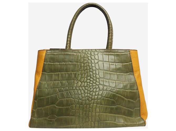 Fendi Borsa 2jours in pelle con stampa coccodrillo verde - vista 4