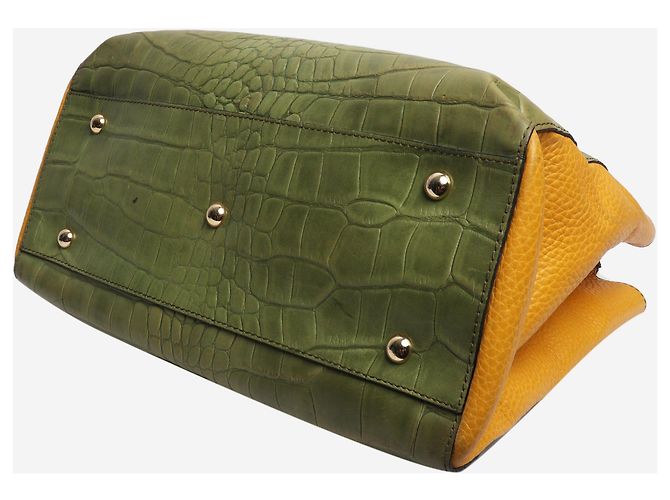 Fendi Borsa 2jours in pelle con stampa coccodrillo verde - vista 5