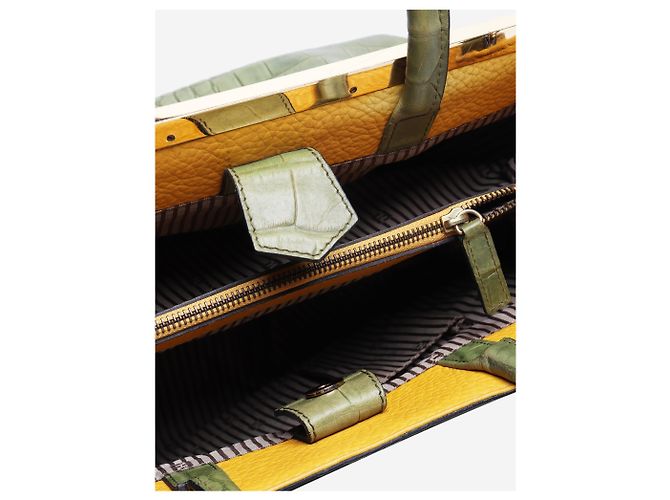 Fendi Borsa 2jours in pelle con stampa coccodrillo verde - vista 7