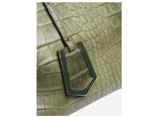 Fendi Borsa 2jours in pelle con stampa coccodrillo verde - vista 8