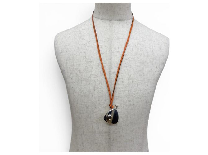 Hermès Hermes SV925 Leather Strap Perfume Bottle Atomizer Necklace Silvery Orange - view 2