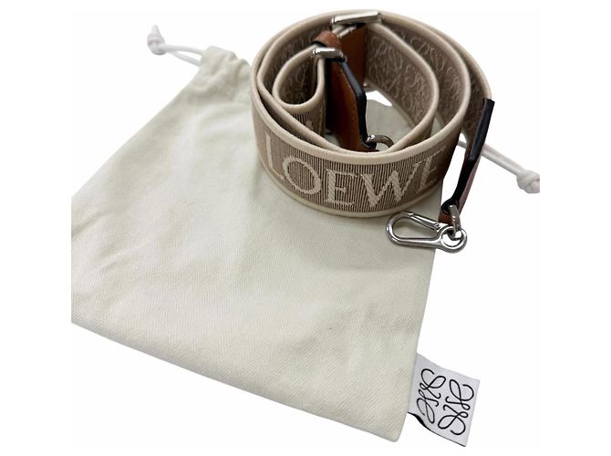 Tracolla in pelle e tela Loewe Marrone Beige - vista 2