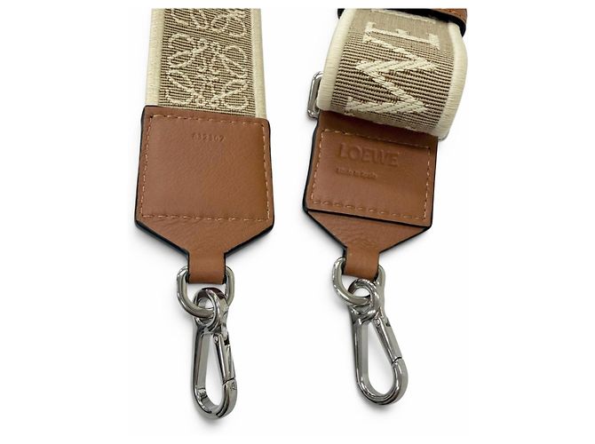 Tracolla in pelle e tela Loewe Marrone Beige - vista 4