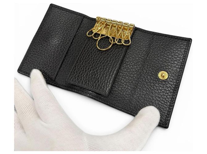 Portachiavi in pelle Double G Gucci Nero - vista 6