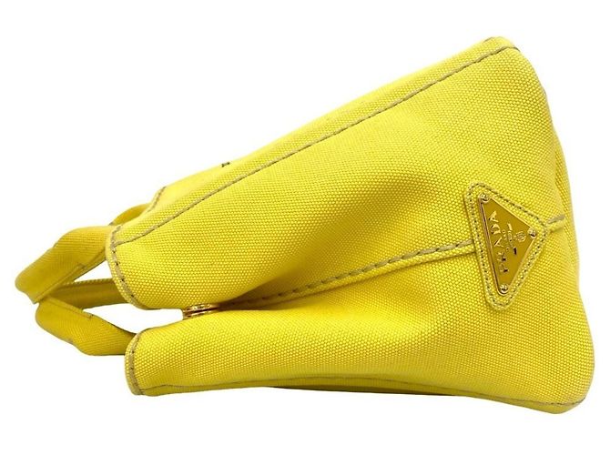 Tote Prada Canapa 2-Way Logo Canvas Schultertasche Gelb - Ansicht 5
