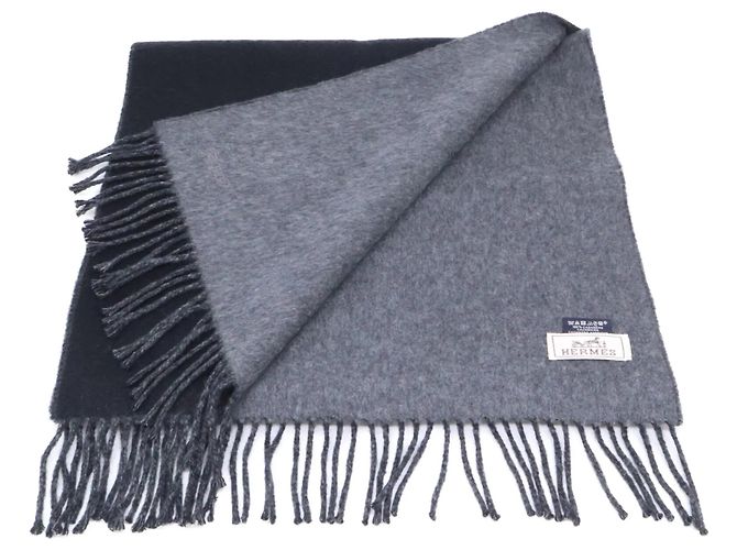Hermès Stola in cashmere HERMES Recto Verso nera e grigia Marrone Nero - vista 4