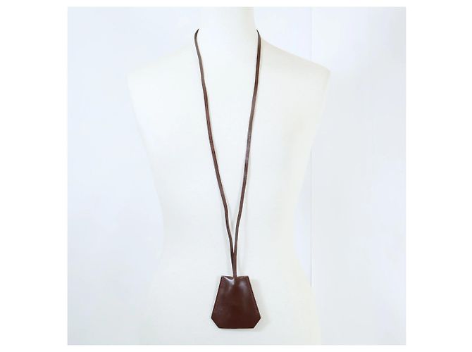 Hermès HERMES Hermes □C stamp Clochette Leather Long Necklace Marrone - vista 10