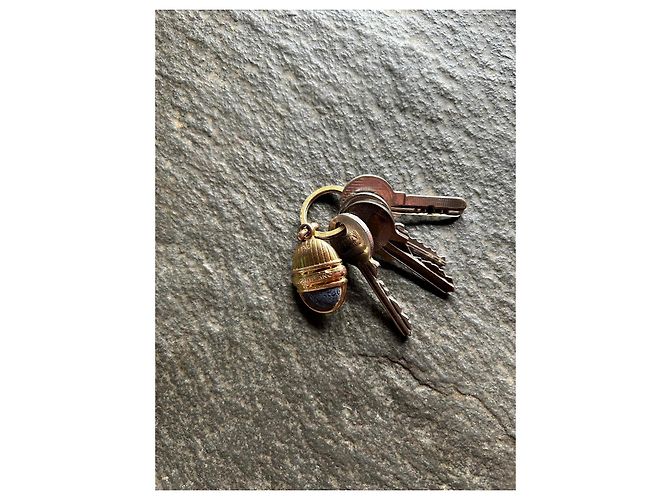Portachiavi Montblanc dorato e pietra blu Blu scuro Gold hardware - vista 2