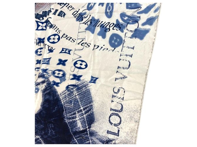 Louis Vuitton Logo Seidenschal Weiß Rot Blau - Ansicht 3