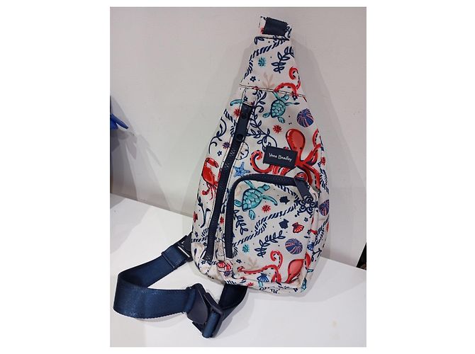 Autre Marque Vera Bradley Borsa a Tracolla in Tela Stampa Marina Bianco Rosso Blu Beige - vista 3