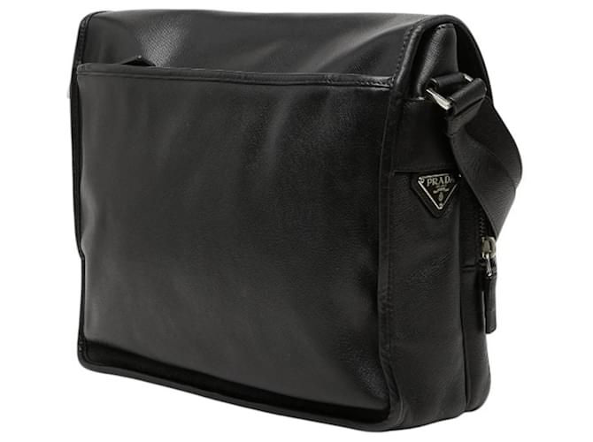 Saffiano Prada Triangle Logo Plate Schultertasche Schwarz - Ansicht 2