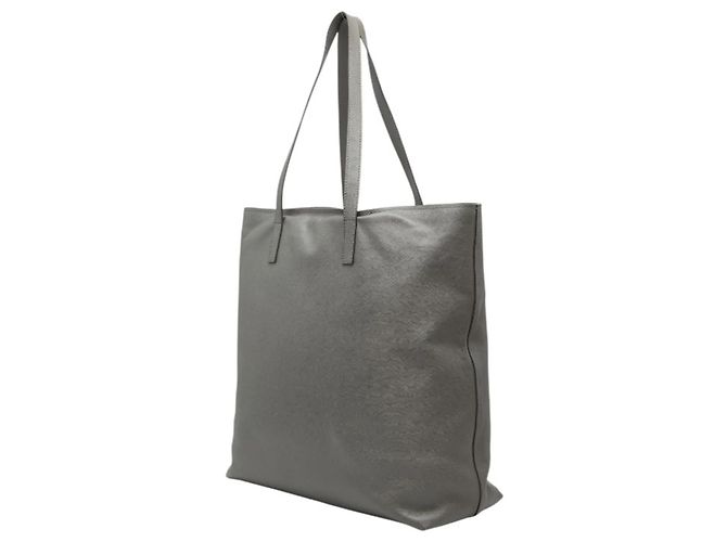 Prada Triangle Logo Plate Tote Bag aus grauem Saffiano-Leder Braun - Ansicht 2