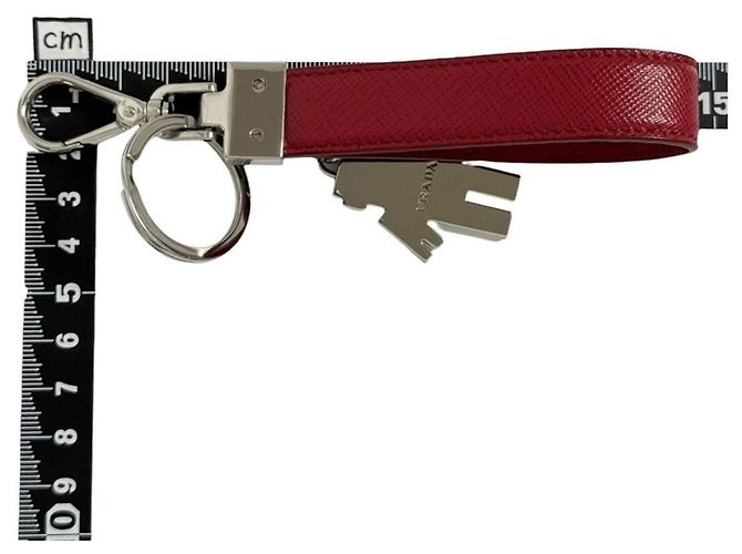 Prada Men's Saffiano Leather Keychain Keyring Red - view 10
