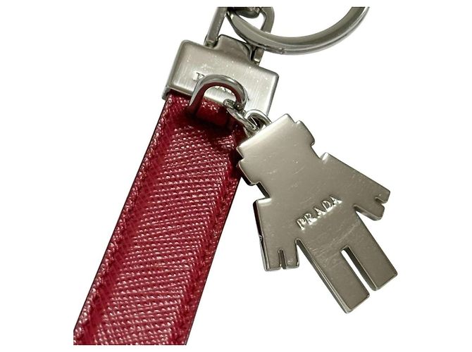 Prada Men's Saffiano Leather Keychain Keyring Red - view 4