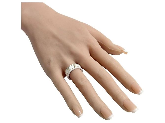 Anillo Interlocking G Gucci Blanco Dorado - vista 10