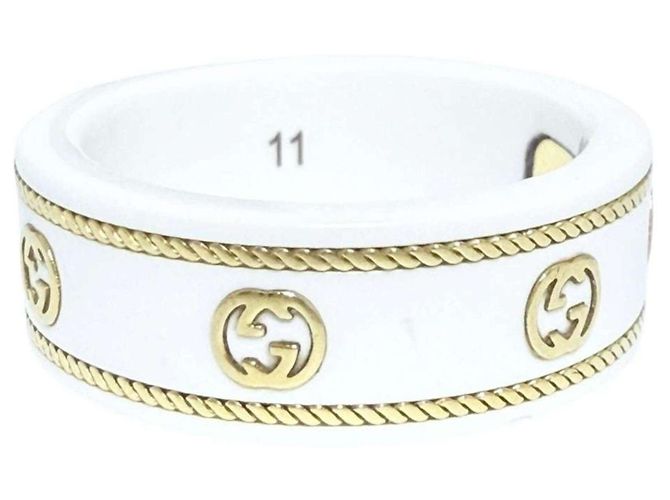 Anillo Interlocking G Gucci Blanco Dorado - vista 2