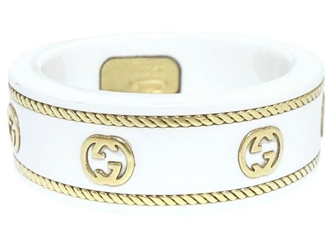 Anillo Interlocking G Gucci Blanco Dorado - vista 3