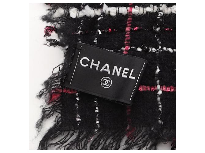 Stola in tweed Chanel Coco Mark Nero Rosa Bianco - vista 2