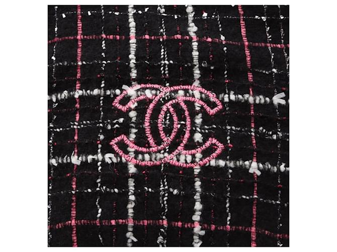 Stola in tweed Chanel Coco Mark Nero Rosa Bianco - vista 4