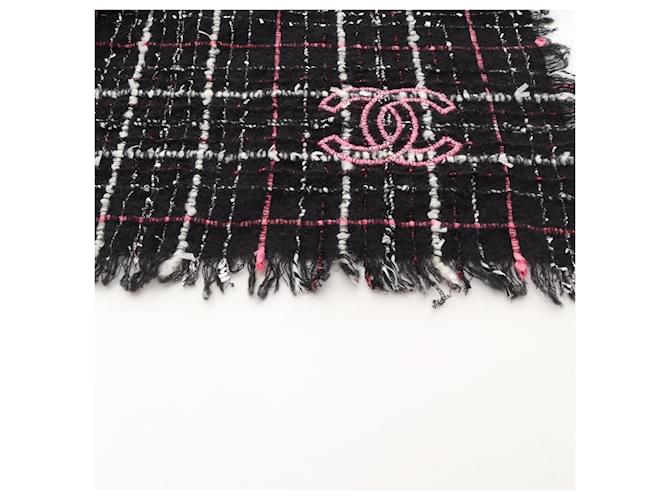 Stola in tweed Chanel Coco Mark Nero Rosa Bianco - vista 8