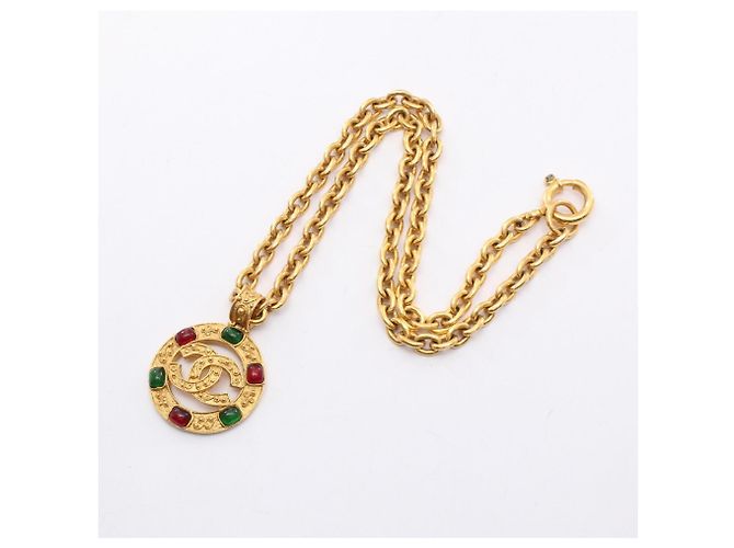 Collar Chanel Coco Mark Gripoix Roja Dorado Verde - vista 3