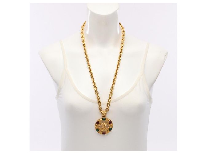 Collar Chanel Coco Mark Gripoix Roja Dorado Verde - vista 6