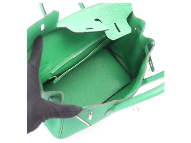 Hermès Borsa Hermes Birkin 25 in pelle Togo verde - vista 3