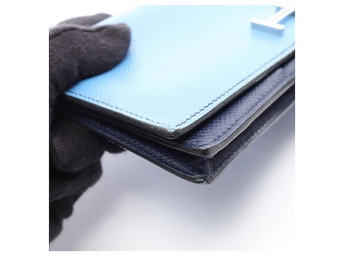 Hermès Hermes Bearn Soufflé Bi-fold Long Wallet Blau Marineblau - Ansicht 12