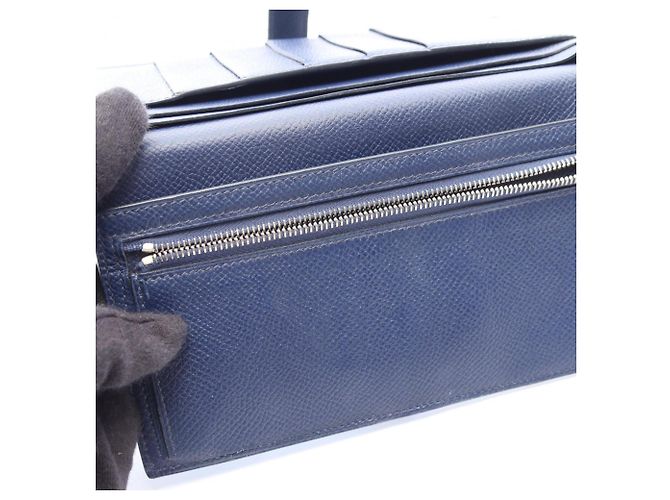 Hermès Hermes Bearn Soufflé Bi-fold Long Wallet Blau Marineblau - Ansicht 8