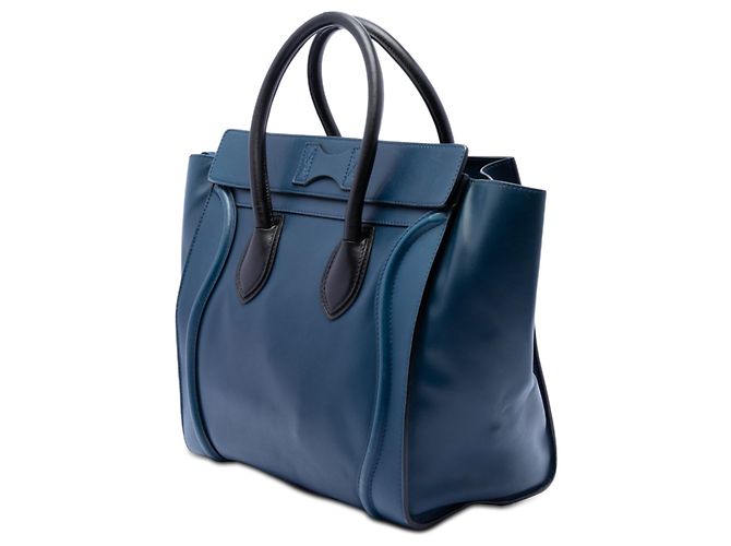 Céline Celine Blue Mini Bicolor Leder Luggage Tote Tasche Blau - Ansicht 2