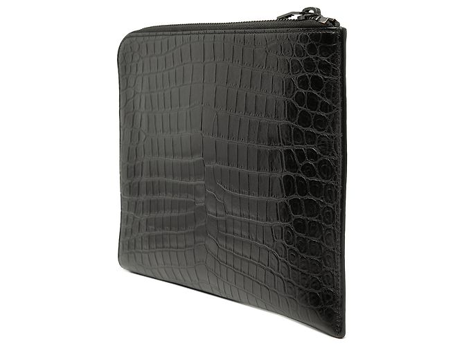 Clutch Saint Laurent in pelle nera con stampa coccodrillo Nero - vista 2