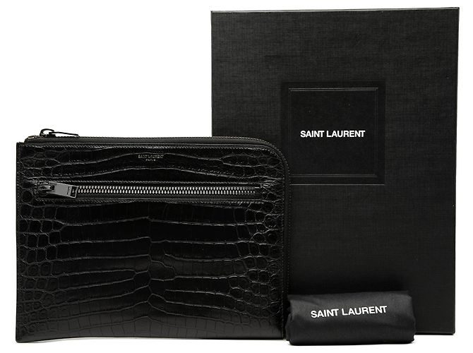Clutch Saint Laurent in pelle nera con stampa coccodrillo Nero - vista 8