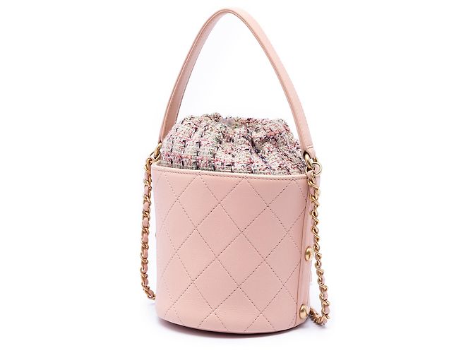 Borsa a sacchetto Chanel Pink Small CC in pelle di vitello e tweed Rosa - vista 2