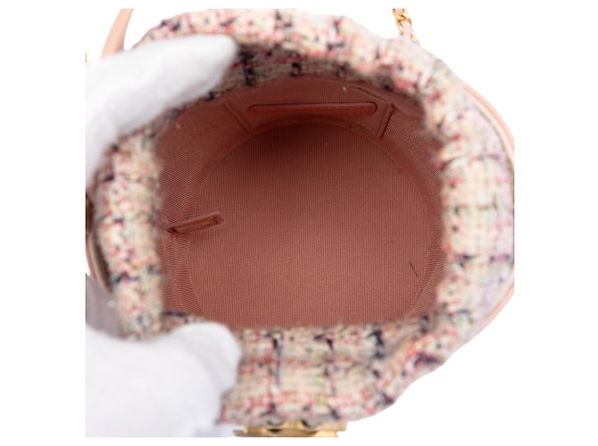 Borsa a sacchetto Chanel Pink Small CC in pelle di vitello e tweed Rosa - vista 4