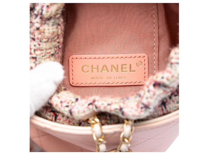 Borsa a sacchetto Chanel Pink Small CC in pelle di vitello e tweed Rosa - vista 5