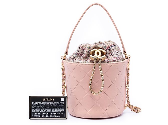 Borsa a sacchetto Chanel Pink Small CC in pelle di vitello e tweed Rosa - vista 8