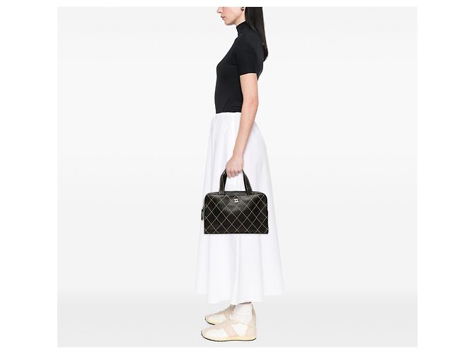Borsa Chanel Black CC Lambskin Wild Stitch Nero - vista 8