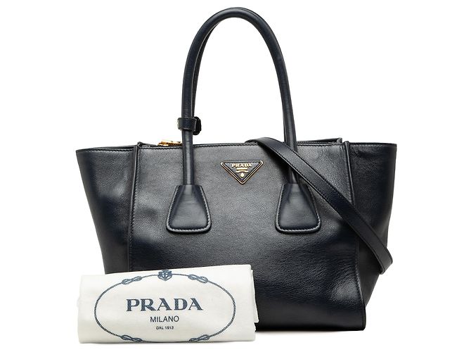 Borsa Prada Blue Glace Calf Twin Pocket Double Handle Blu navy - vista 7