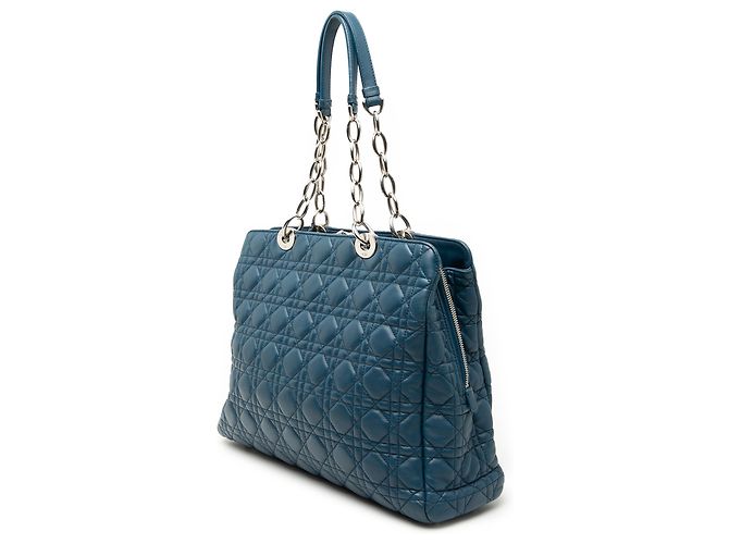 Dior Blue Large Lambskin Cannage Soft Zipped Lady Dior Shopping Tote - vista 2