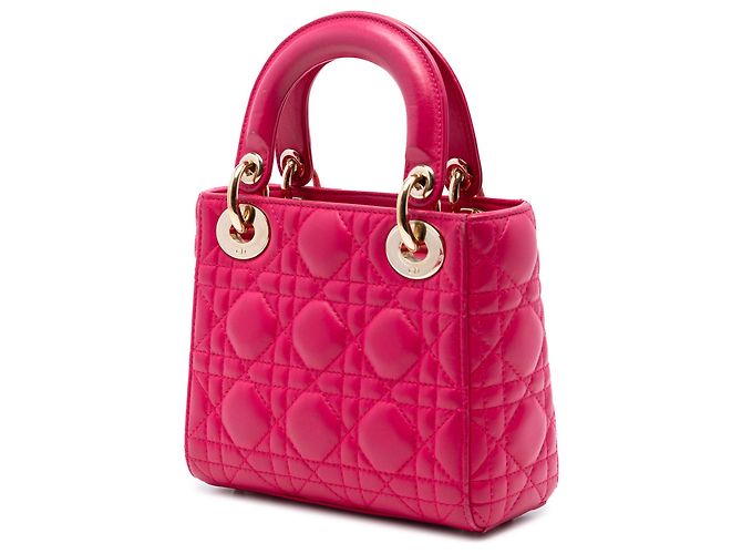 Lady Dior mini in agnello cannage rosa di Dior - vista 2