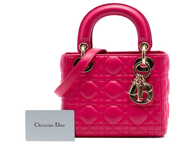 Lady Dior mini in agnello cannage rosa di Dior - vista 6