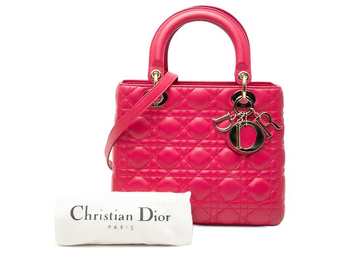Lady Dior in agnello cannage rosa, misura Medium - vista 8