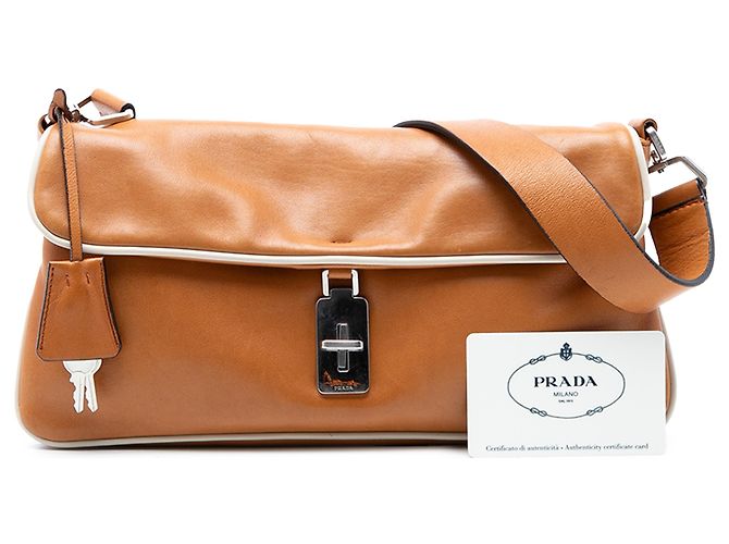 Sac à bandoulière en cuir marron Prada - vue 7