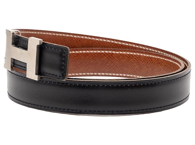 Cintura reversibile Hermès Constance H in pelle Swift ed Epsom nera Nero - vista 2