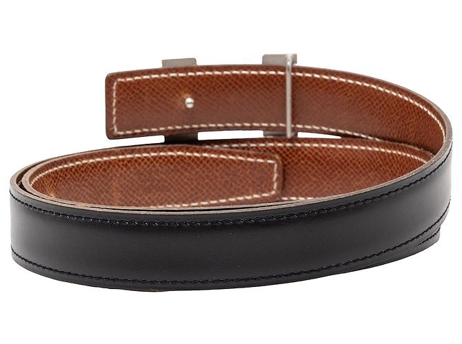 Cintura reversibile Hermès Constance H in pelle Swift ed Epsom nera Nero - vista 3